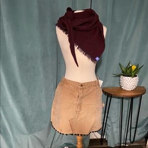Carheart miniskirt. Handmade from repurposed work pants. Khaki w/ green pompoms